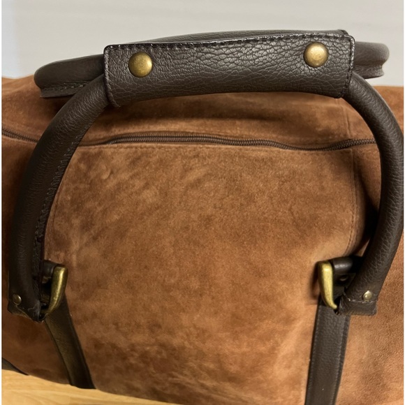 Overnight Travel Bag Brown Suede and Leather with long detachable strap - Picture 5 of 15